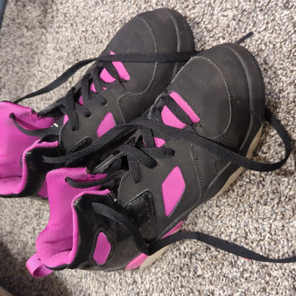 Kids Black patent leather and Pink Jordans
